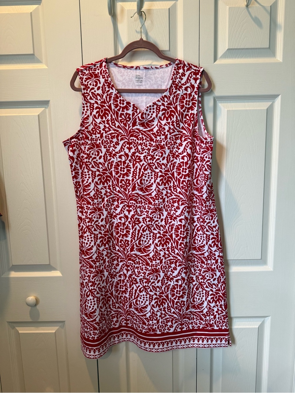 # Kim Rogers Red and White Sleeveless Floral Midi Dress